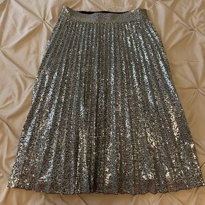 Sezane Sequin Silver Pleated Dino Skirt Size 6 / 38